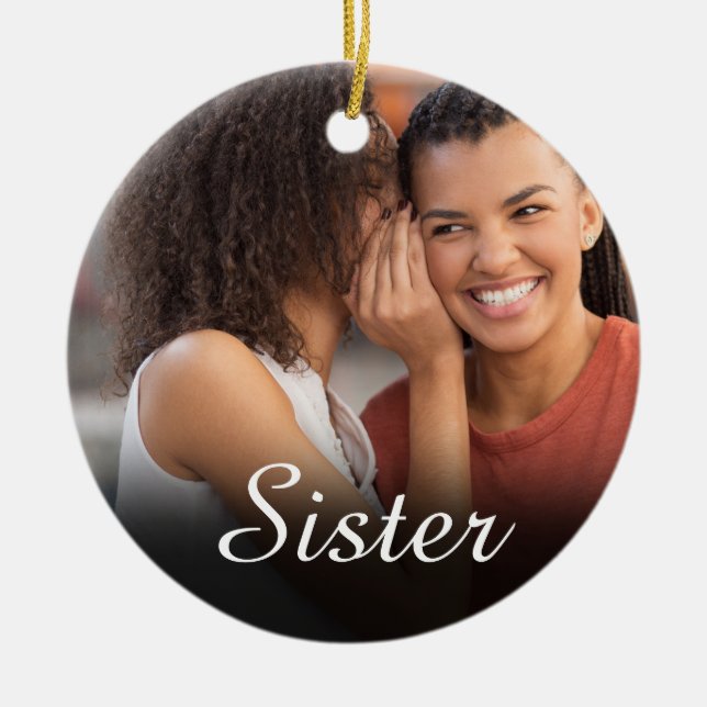 Chic Script Photo Girly Pink Sister Definition Ceramic Tree Decoration (Front)