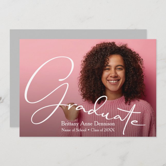 Chic Script Photo Graduation Announcement (Front/Back)