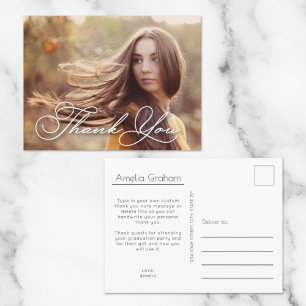 Chic Script Photo Graduation Thank You Postcard