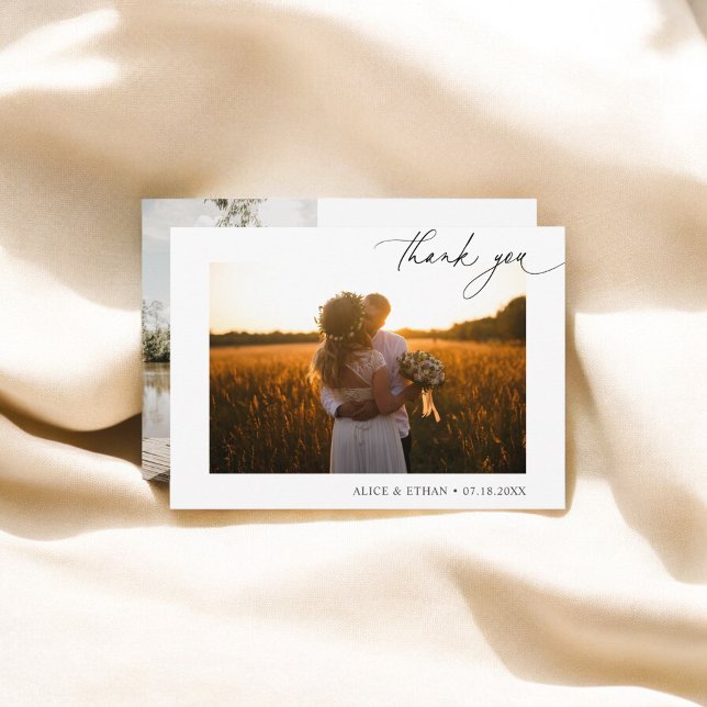 Chic Script Photo Minimalist Wedding Thank You Card (Creator Uploaded)