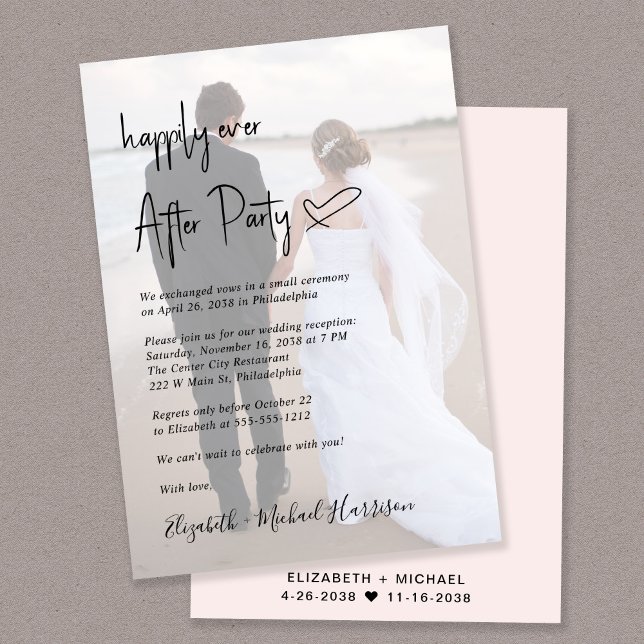 Chic Script Photo Overlay Pink Wedding Reception Invitation (Creator Uploaded)