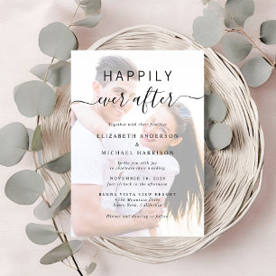 Chic Script Photo Overlay QR Code Cream Wedding Invitation