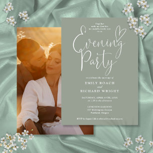 Chic Script Photo Sage Green Wedding Evening Party Invitation