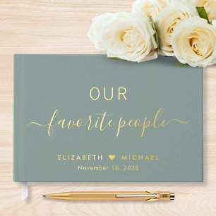 Chic Script Photo Sage Green Wedding Guest Book