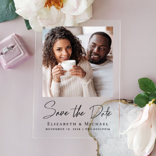Chic Script Photo Save the Date Acrylic Invitations
