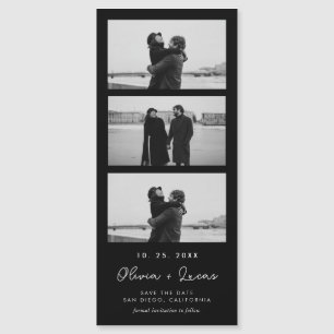 Chic Script Photo Strip Black Magnetic Wedding