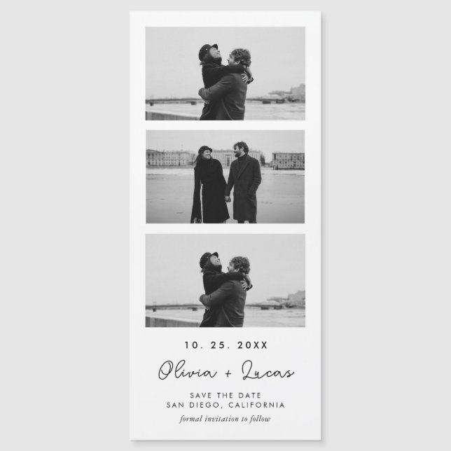 Chic Script Photo Strip Magnetic Wedding  (Front)