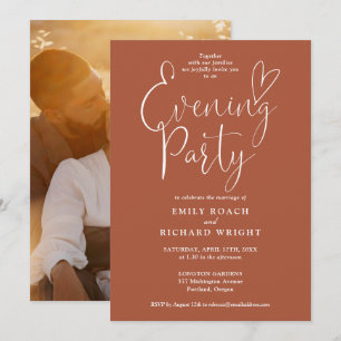 Chic Script Photo Terracotta Wedding Evening Party Invitation