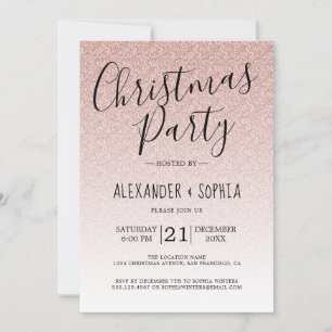Chic Script Pink Glitter Ombre Christmas Party Invitation