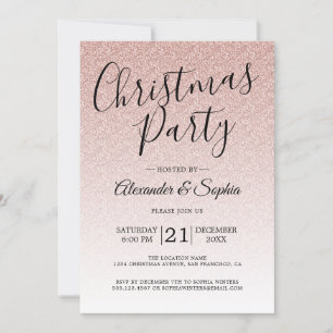 Chic Script Pink Glitter Ombre Christmas Party Invitation