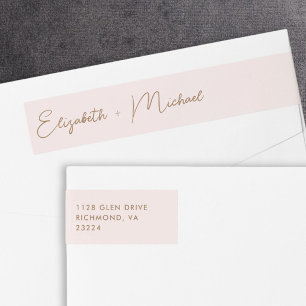 Chic Script Pink Gold Wedding Return Address Wrap Around Label