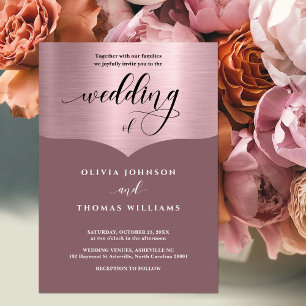 Chic Script Pink Metallic Rose Gold Wedding Invitation