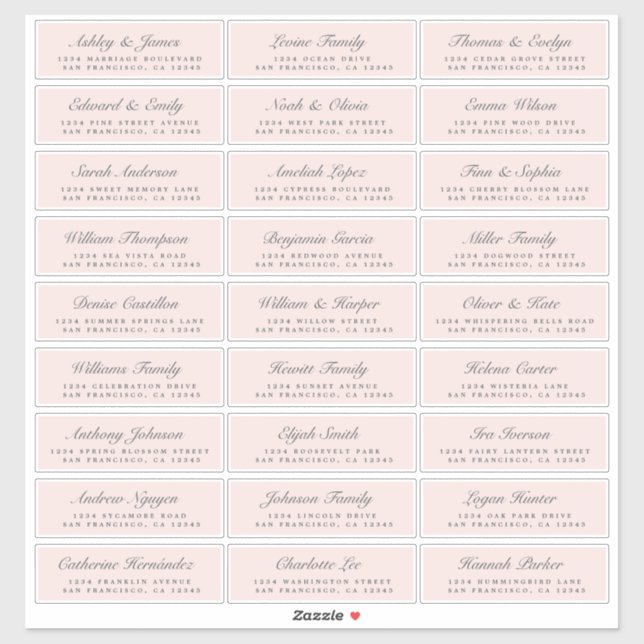 Chic Script Pink Wedding Guest Address Labels (Sheet)