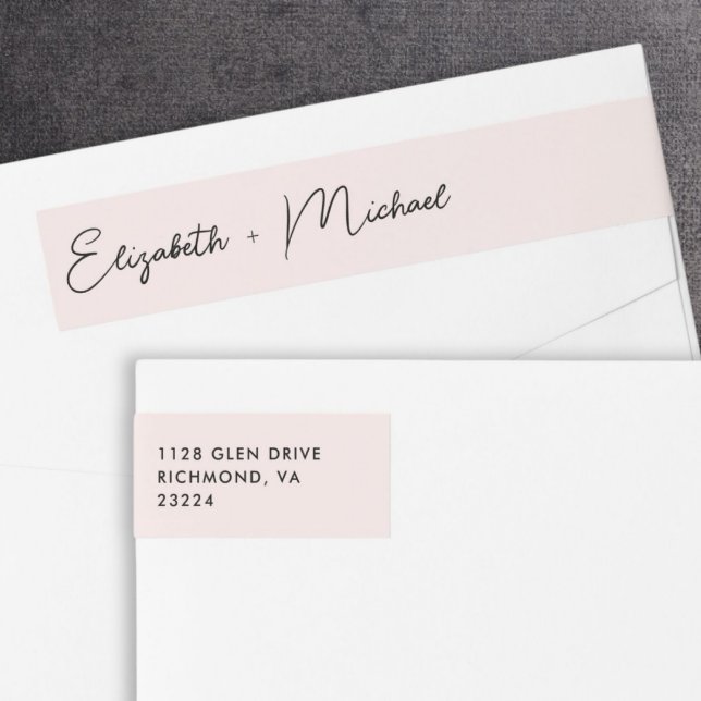 Chic Script Pink Wedding Return Address Wrap Around Label (Creator Uploaded)