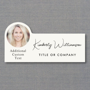 Chic Script Professional Cream Photo Name Tag