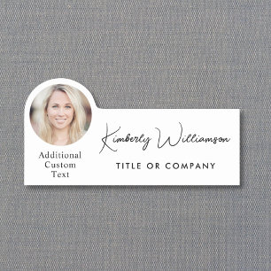 Chic Script Professional Photo Name Tag