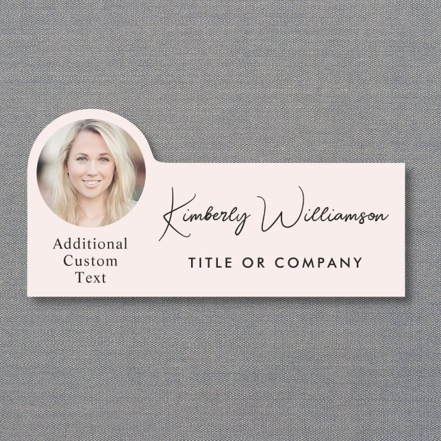 Chic Script Professional Pink Photo Name Tag (Chic Script Professional Pink Photo Name Tag)