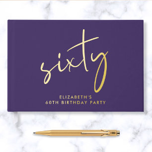 Chic Script Purple 60th Birthday Party Guest Book
