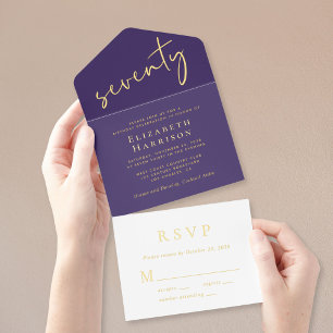 Chic Script Purple 70th Birthday Party All In One Invitation