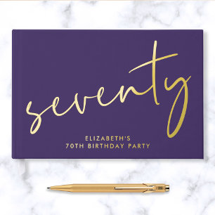 Chic Script Purple 70th Birthday Party Guest Book