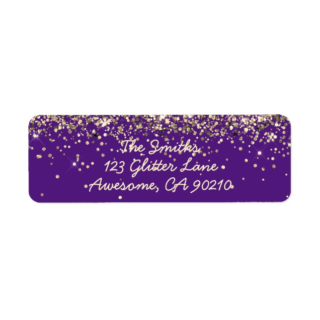 Chic Script Purple Glitter Wedding Return Address (Front)