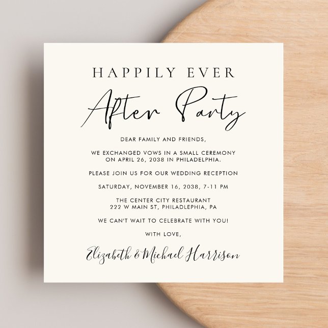 Chic Script QR Code Cream Wedding Reception Invitation (A chic Happily Ever After Party Invitation to set the tone for an unforgettable event)