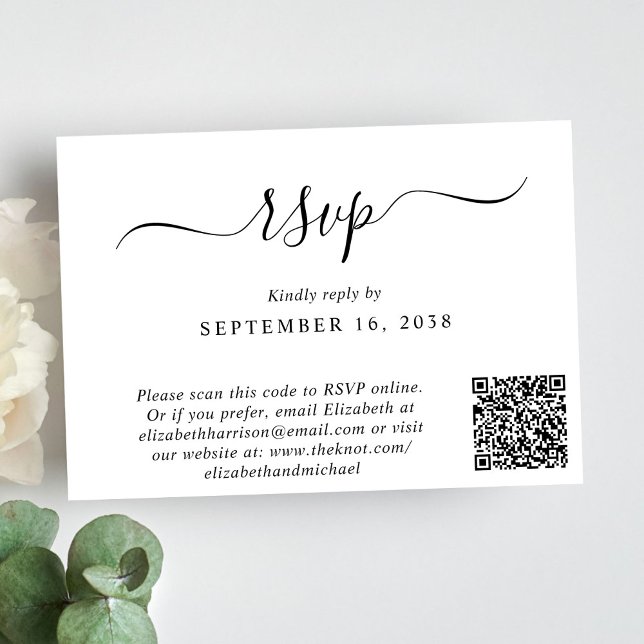 Chic Script QR Code Wedding RSVP Card (Creator Uploaded)