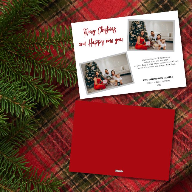 Chic Script Red Merry Christmas holiday card (Creator Uploaded)