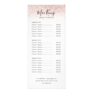Chic Script Rose Gold Glitter Salon Service Menu