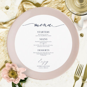 Chic Script Round Wedding Menu Card For Plate