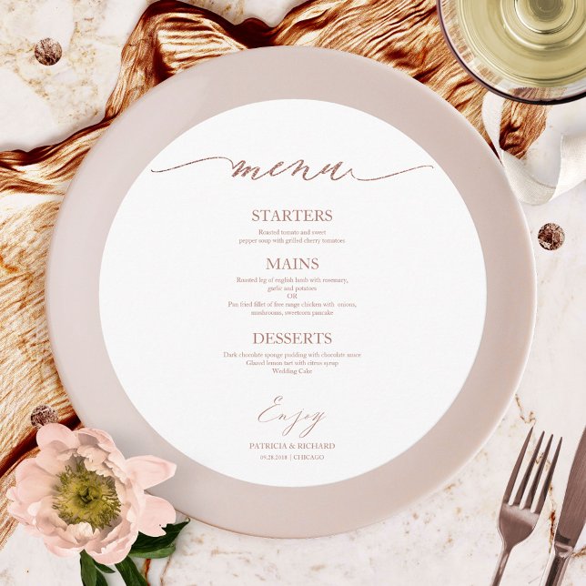 Chic Script Round Wedding Menu Card For Plate (Creator Uploaded)
