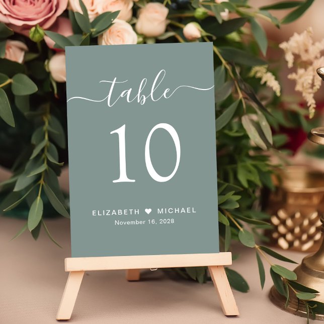 Chic Script Sage Green Wedding Reception Table Number (Chic Script Sage Green Wedding Reception Table Number)