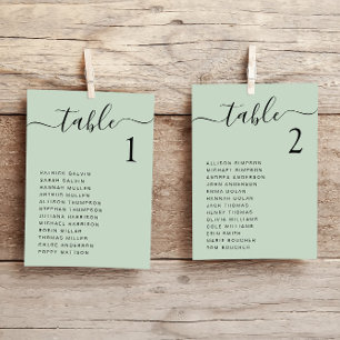 Chic Script Sage Green Wedding Seating Chart Card