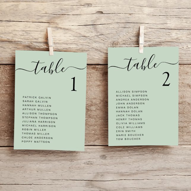 Chic Script Sage Green Wedding Seating Chart Card (Creator Uploaded)