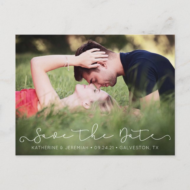 Chic Script Save the Date Photo Engagement Postcard (Front)