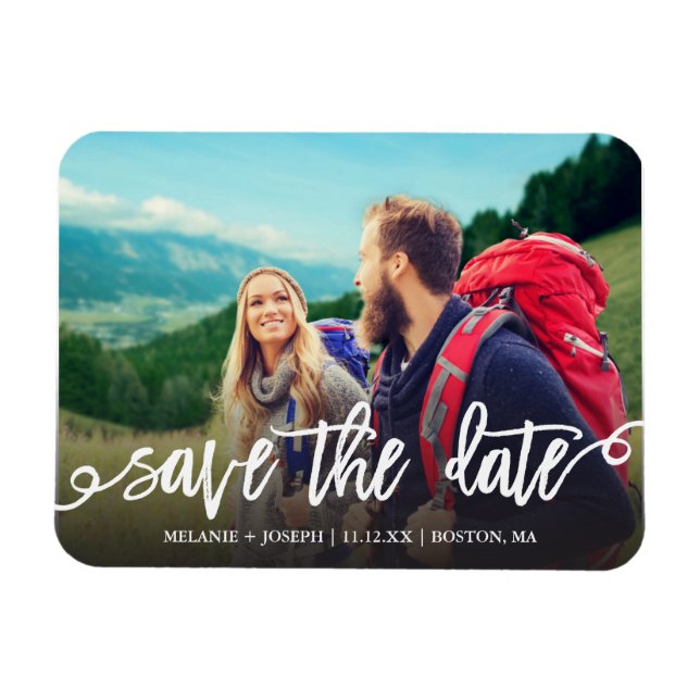 Chic  Script Save The Date Photo Magnet (Horizontal)