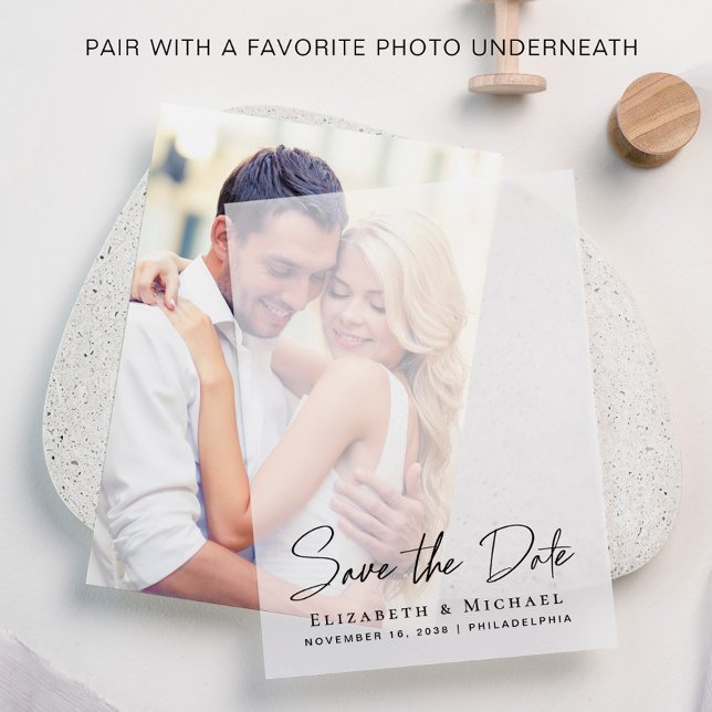 Chic Script Save the Date Vellum Overlay Vellum Invitations (Announce your special day with timeless elegance with our vellum overlay save the dates announcement)