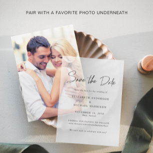 Chic Script Save the Date Vellum Overlay Vellum Invitations