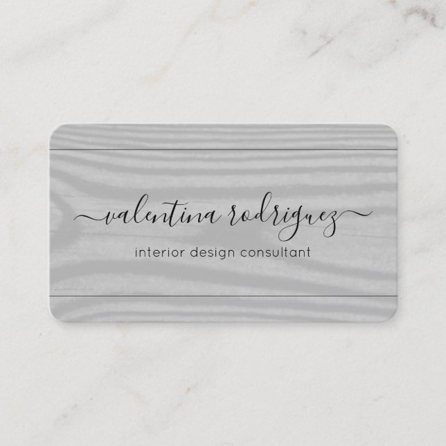 Chic Script Signature Black and Grey Faux Wood Business Card (Front)