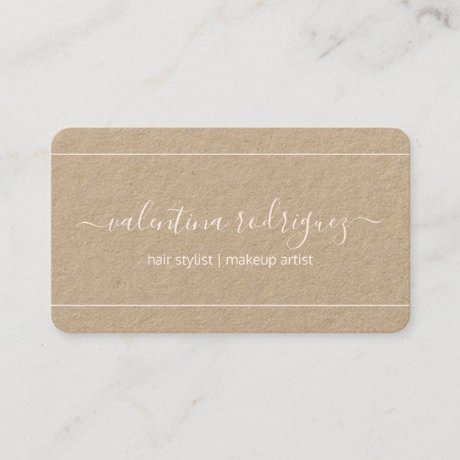 Chic Script Signature Blush Pink & Kraft Elegant Business Card (Front)