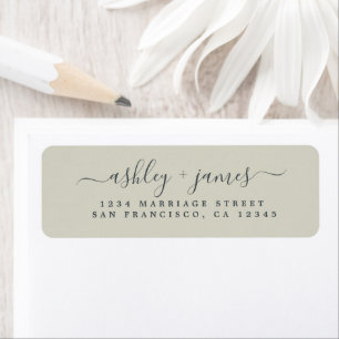 Chic Script Silver Green Wedding Return Address