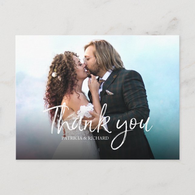 Chic Script Simple Elegant Wedding Thank You Photo Postcard (Front)