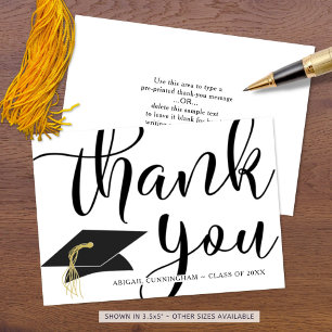 Chic Script THANK YOU Black White Mortarboard