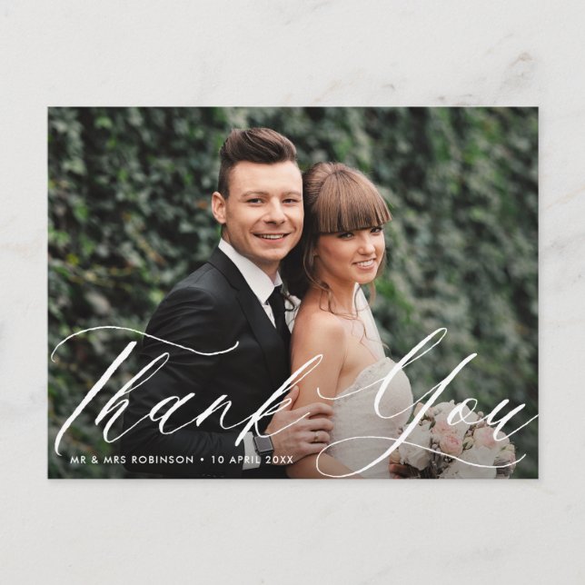 chic script thank you typography wedding card (Front)