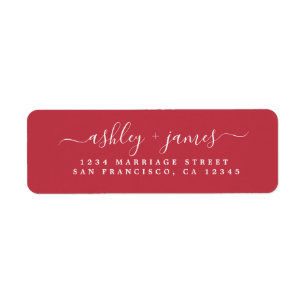 Chic Script True Red Wedding Return Address