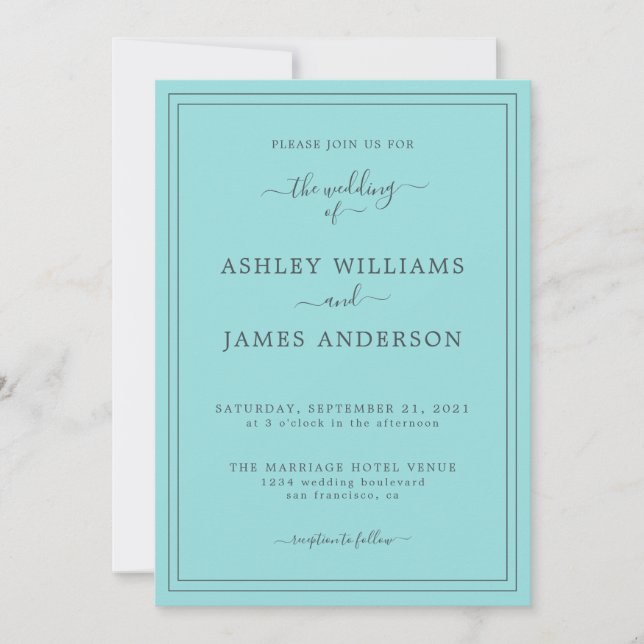 Chic Script Turquoise Blue Wedding invitation (Front)