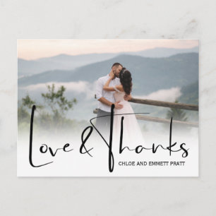 Chic Script Two Photo Wedding Thank You Postcard