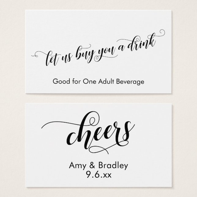 Chic Script Typography Drink Tickets on White (Front & Back)