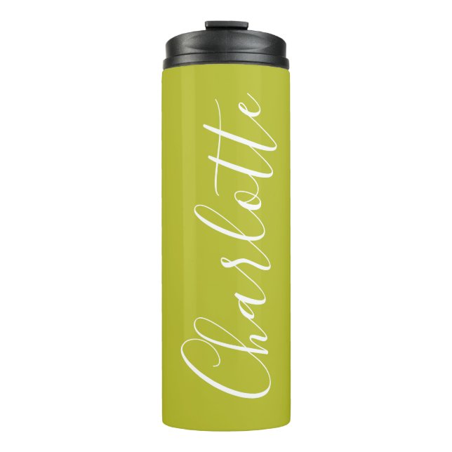 Chic Script Typography Personalised Chartreuse  Thermal Tumbler (Front)