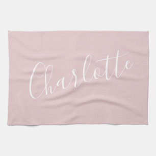 Chic Script Typography Personalised Name   Pink  Tea Towel